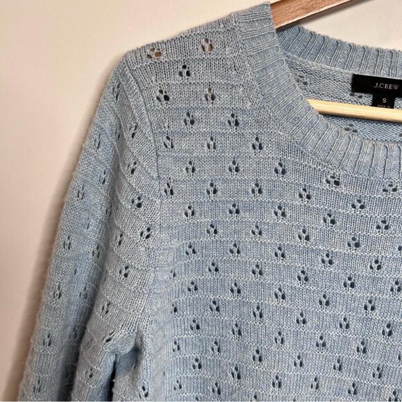 J Crew Womens Size Small Pointelle Crewneck Sweater Light Blue Wool Alpaca Knit - Picture 3 of 8